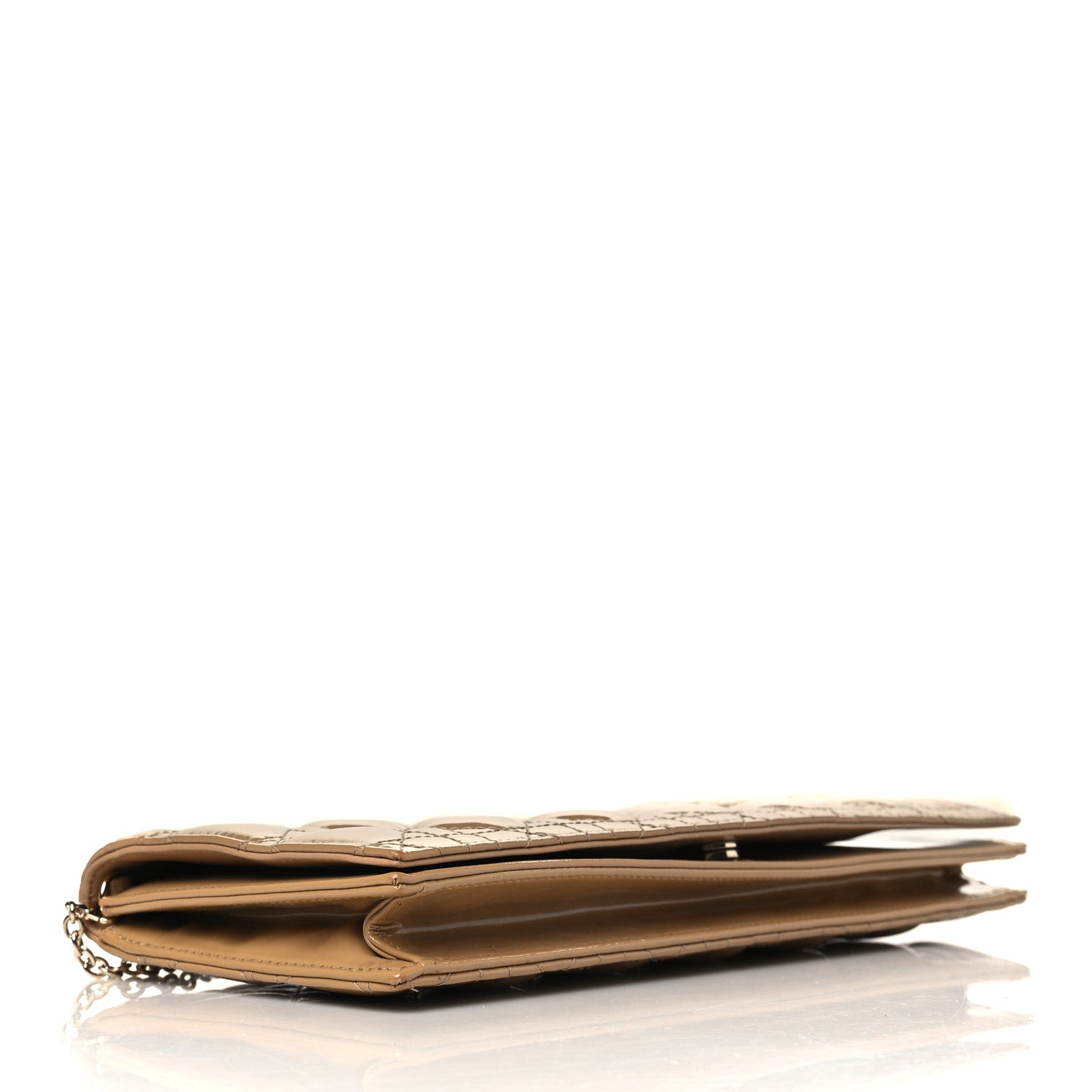 CHRISTIAN DIOR Patent Cannage Lady Dior Convertible Clutch Beige