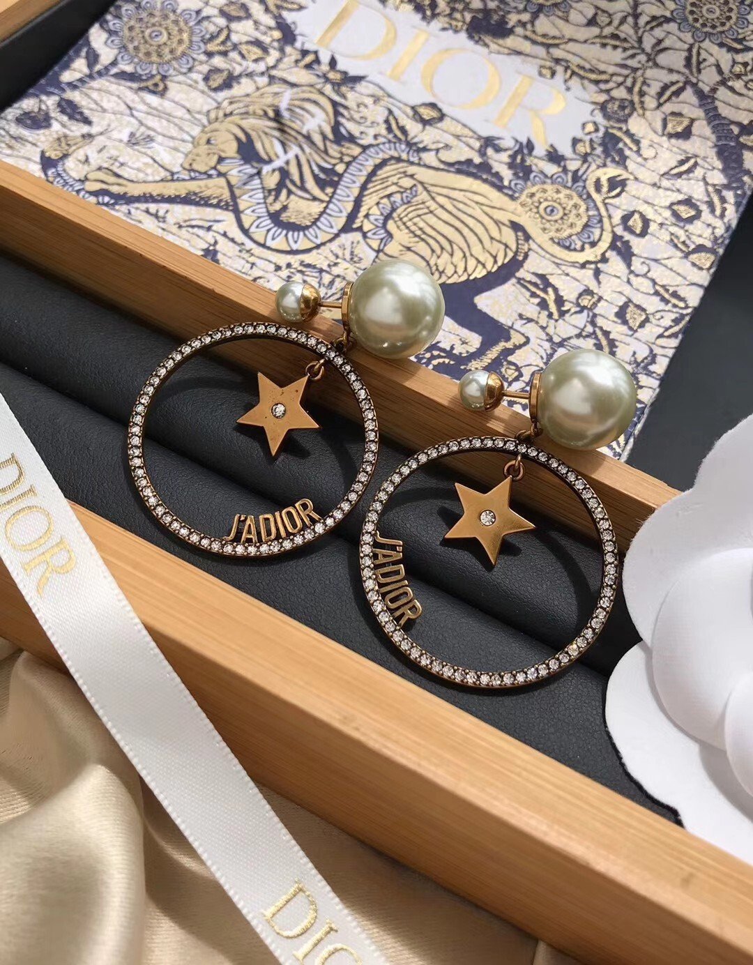 Vintage Pearl Big Circle Star Pendant Earrings