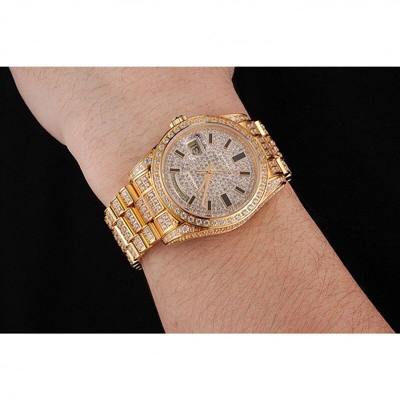 Swiss Rolex Day-Date Yellow Gold Full Diamond Pave