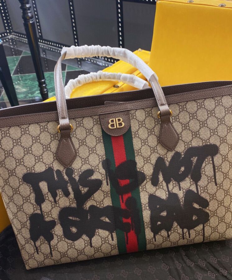 Balenciaga Hacker Graffiti Large Tote Bag Dark Coffee