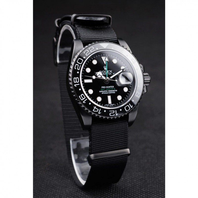 Swiss Rolex GMT Master II Pro-Hunter Black Fabric Strap Black Dial