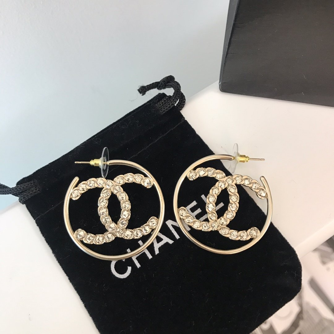 Large Circle Rhinestone Pierced Earrings