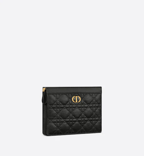 DIOR CARO ZIPPED POUCH WITH CHAIN Black Supple Cannage Calfskin