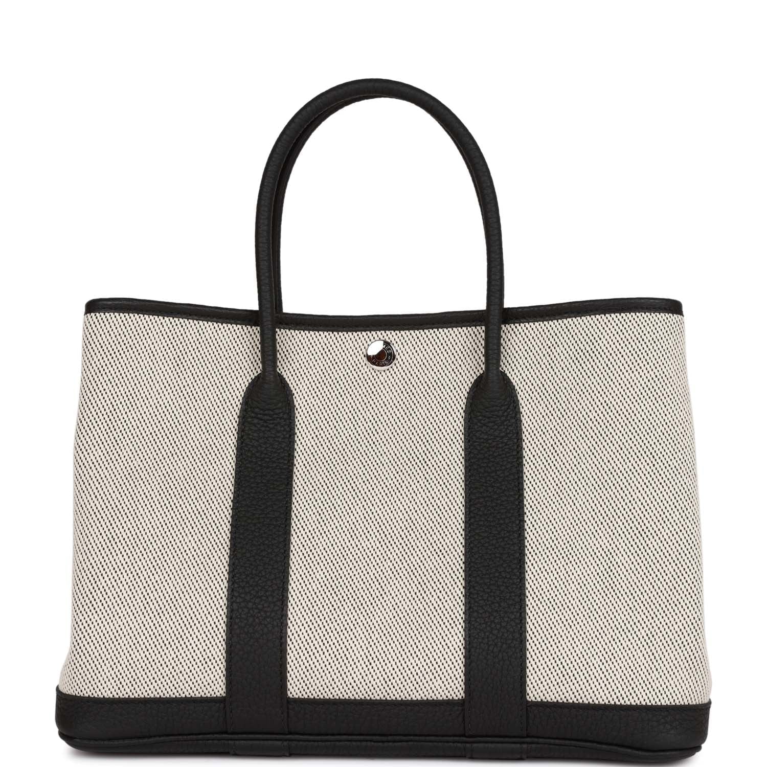 Hermès Garden Party 30 Ecru Toile and Black Negonda Palladium Hardware
