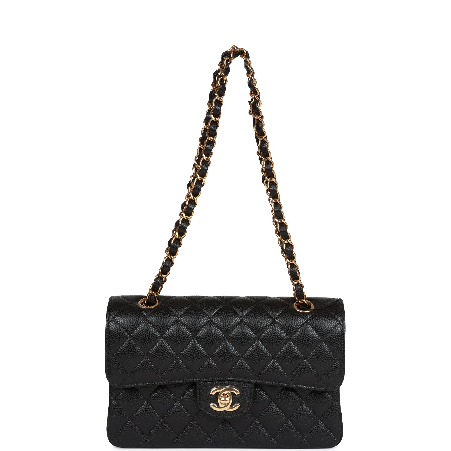 Small Classic Double Flap Black Caviar Gold Hardware