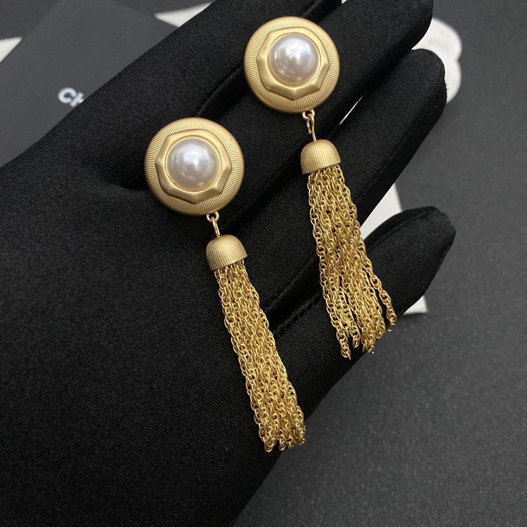 Fashion Imitation Pearl Tassel Pendant Earrings