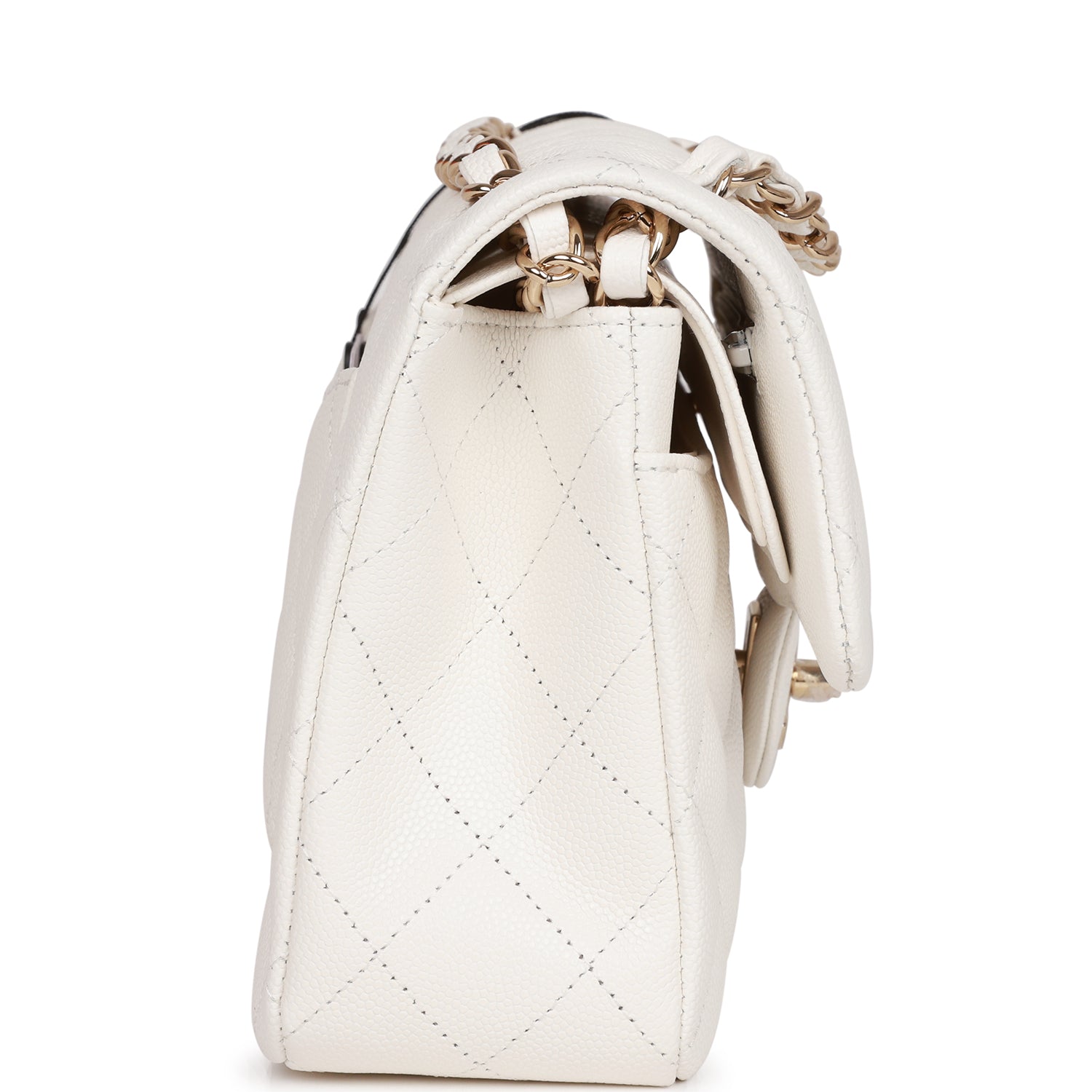 Chanel Small Classic Double Flap White Caviar Light Gold Hardware