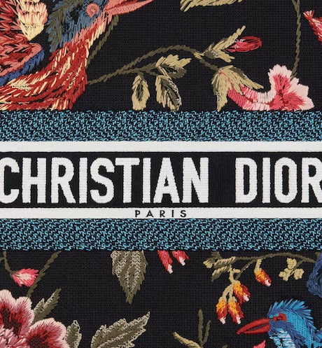 LARGE DIOR BOOK TOTE Black Multicolor Dior Birds Embroidery (42 x 35 x 18.5 cm)