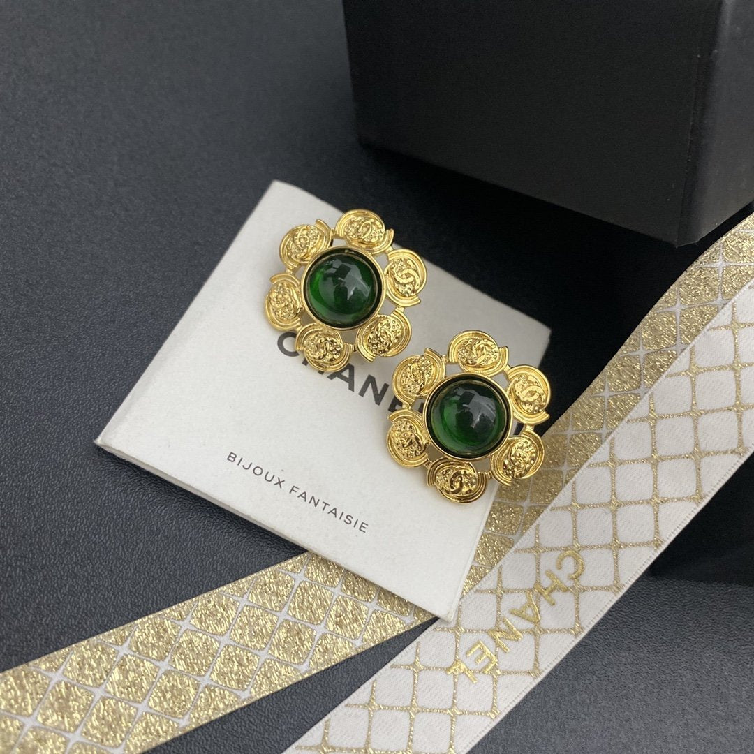 Classic Carved Emerald Earrings