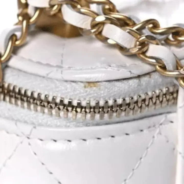 Calfskin Quilted Mini Perfect Fit Vanity Case With Chain White