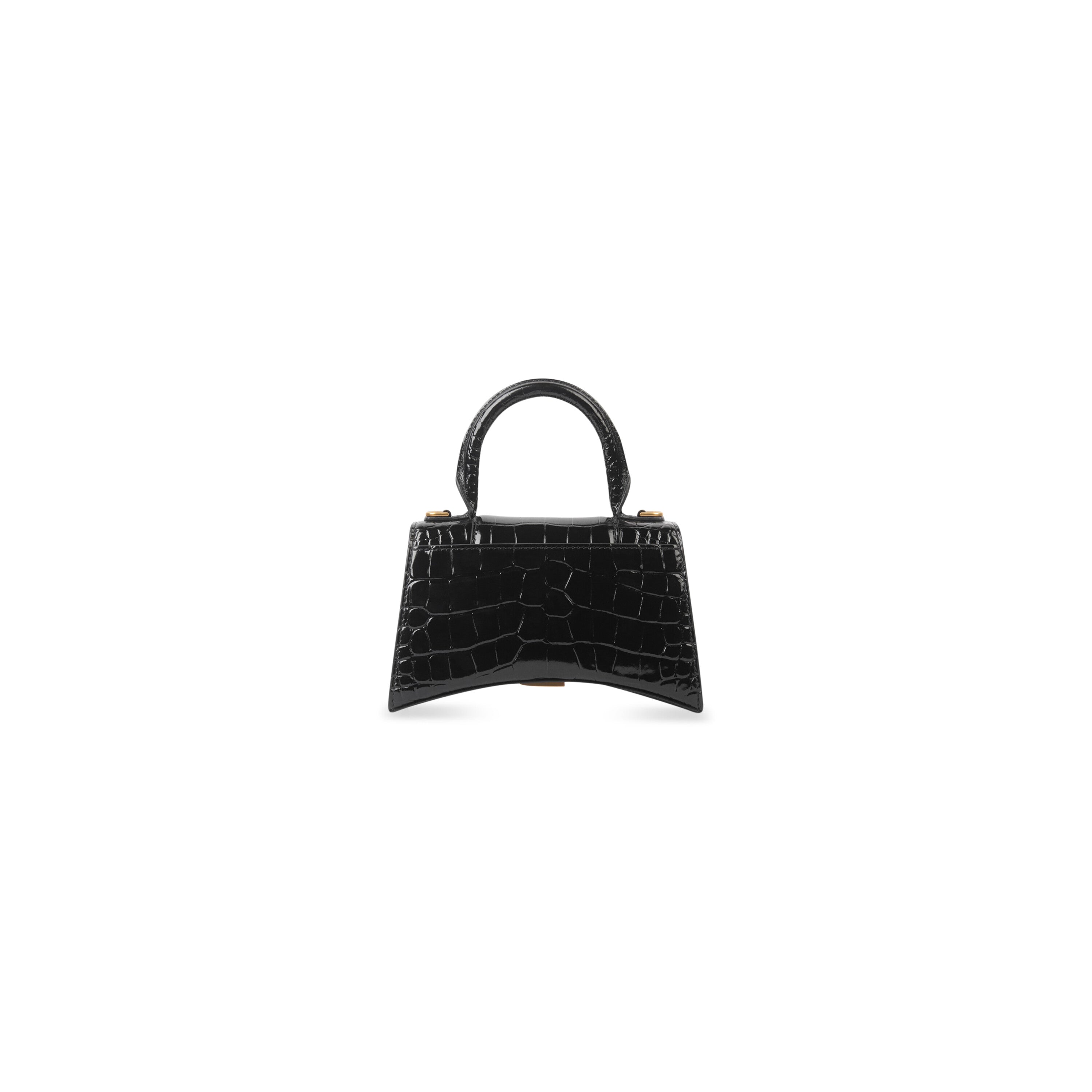 WOMEN'S HOURGLASS XS HANDBAG CROCODILE EMBOSSED IN BLACK