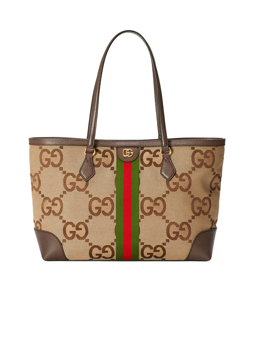 Ophidia Jumbo GG Medium Tote in Camel/Ebony