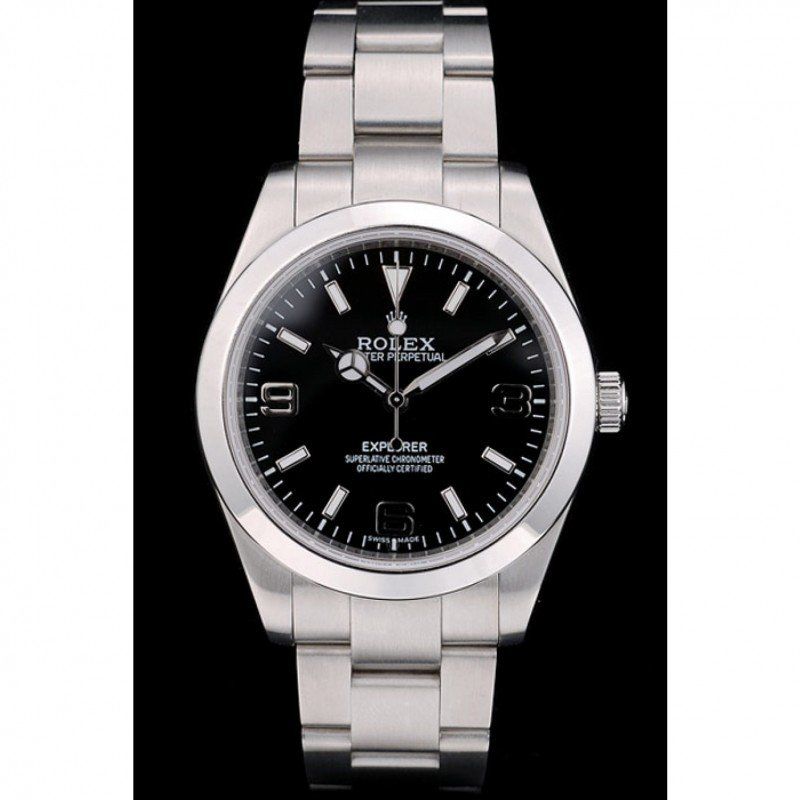 Swiss Rolex Explorer Stainless Steel Bezel Black Dial 42002