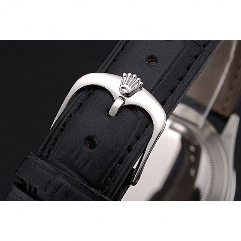 Swiss Rolex Cellini Time Silver Case Black Dial Black Leather Bracelet 622654