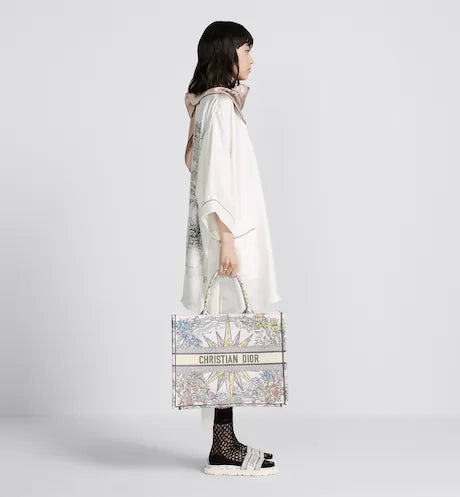 LARGE DIOR BOOK TOTE White Multicolor Rêve d'Infini Embroidery (42 x 35 x 18.5 cm)