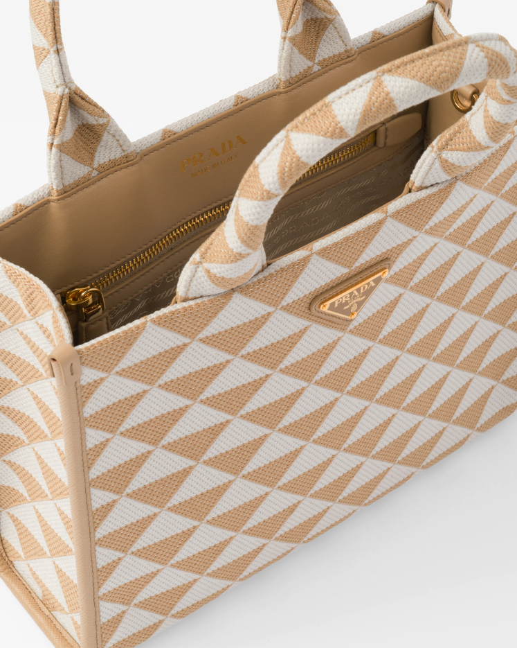 Prada Small Symbole embroidered fabric handbag - Beige/Chalk White