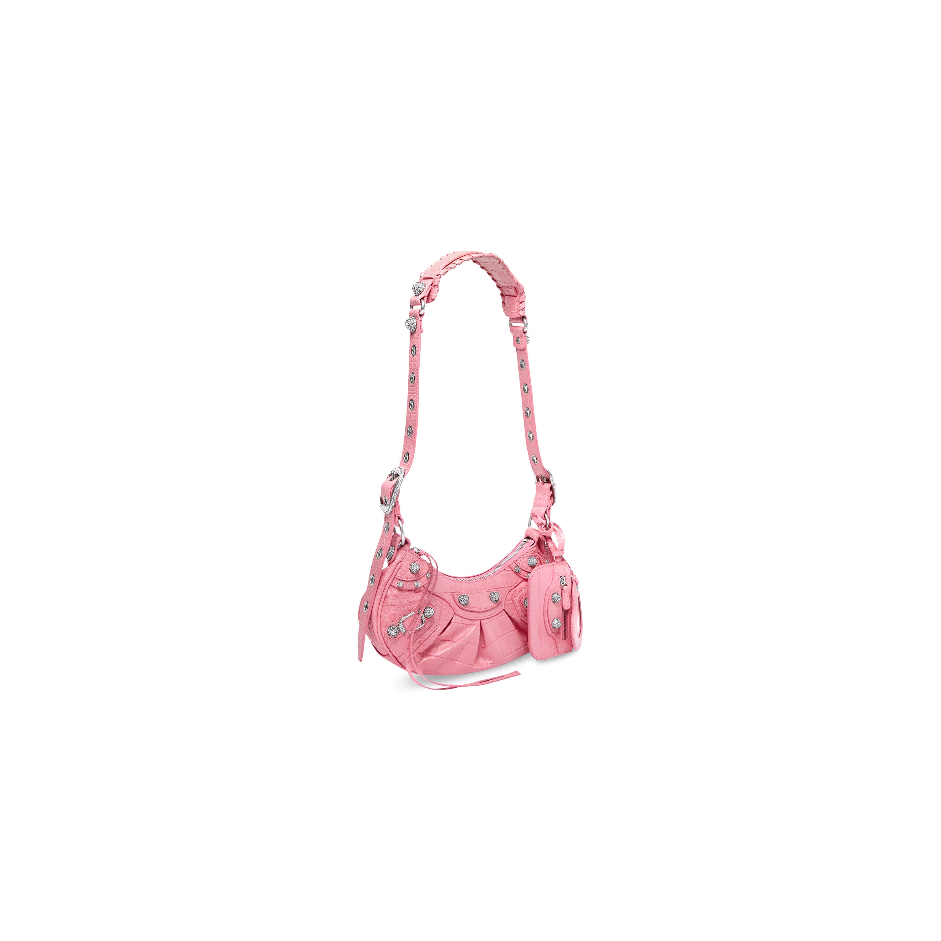 WOMEN'S LE CAGOLE XS SHOULDER BAG CROCODILE EMBOSSED WITH RHINESTONES IN PINK