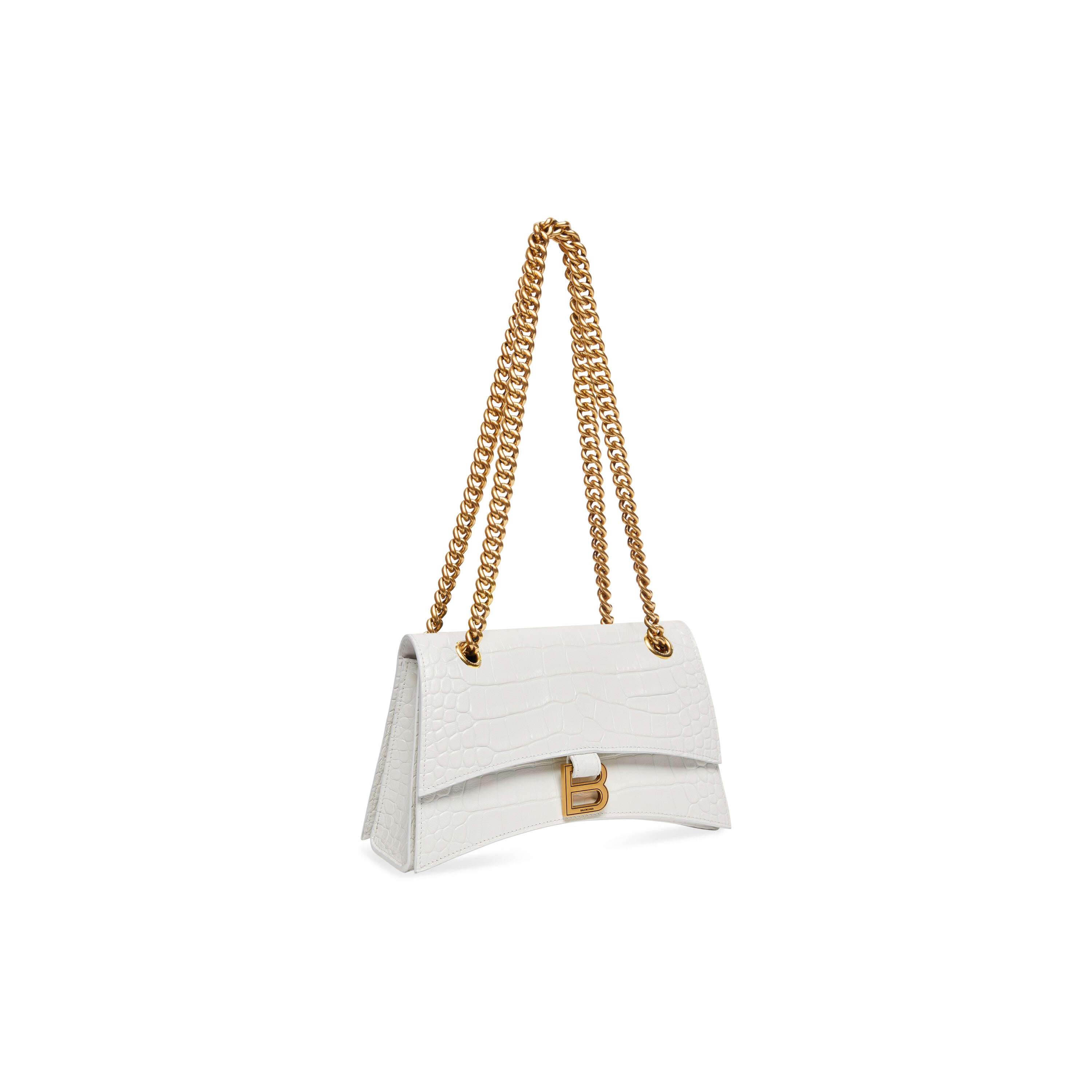 WOMEN'S CRUSH SMALL CHAIN BAG CROCODILE EMBOSSED IN OPTIC WHITE