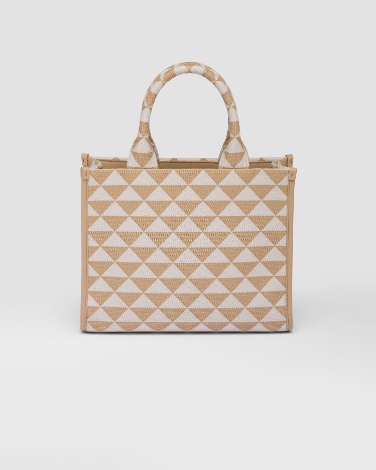 Prada Small Symbole embroidered fabric handbag - Beige/Chalk White