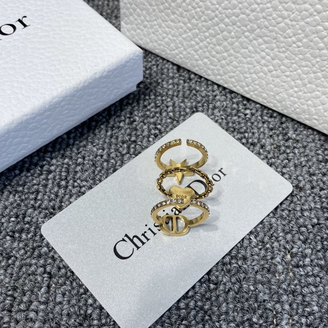 retro heart-shaped star three-piece ring