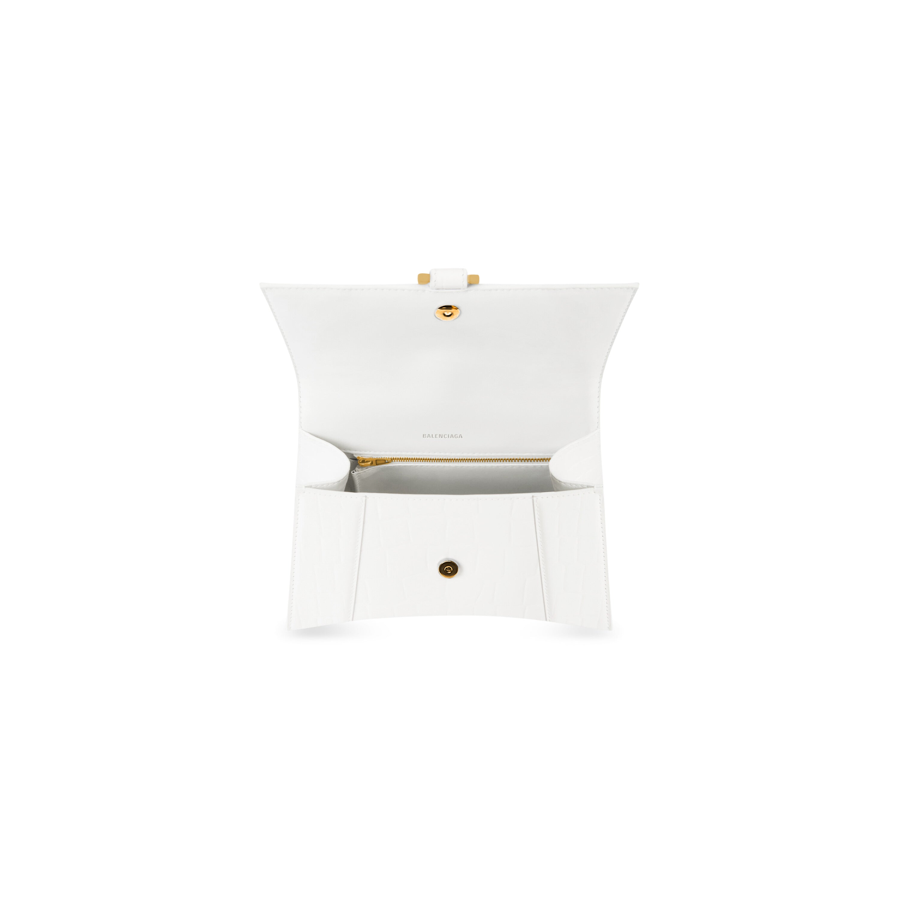 WOMEN'S HOURGLASS SMALL HANDBAG CROCODILE EMBOSSED IN WHITE