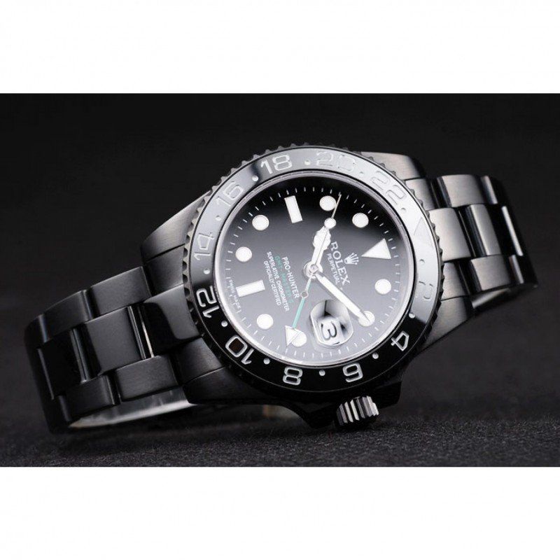 Swiss Rolex GMT Master II Pro-Hunter Black Steel Strap Black Dial