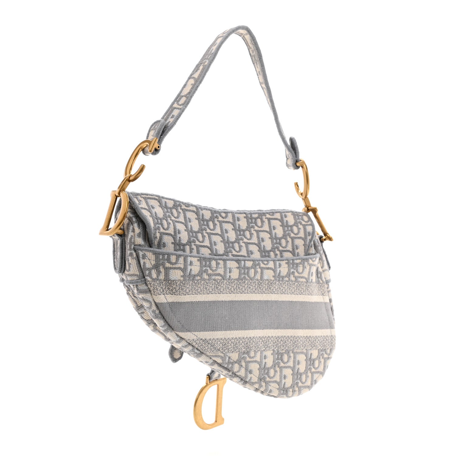 CHRISTIAN DIOR Oblique Embroidered Saddle Bag Gray