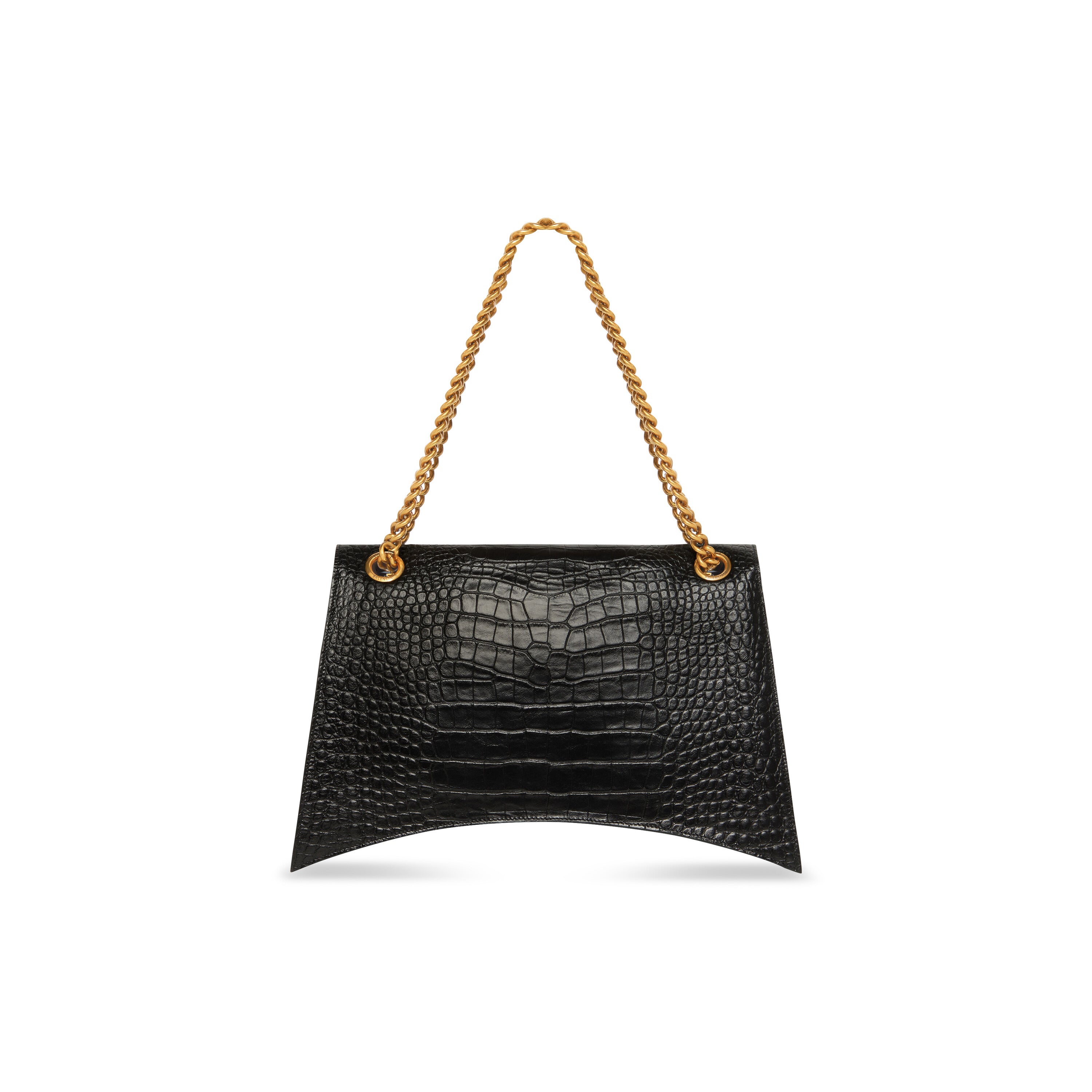WOMEN'S CRUSH LARGE CHAIN BAG CROCODILE EMBOSSED IN BLACK