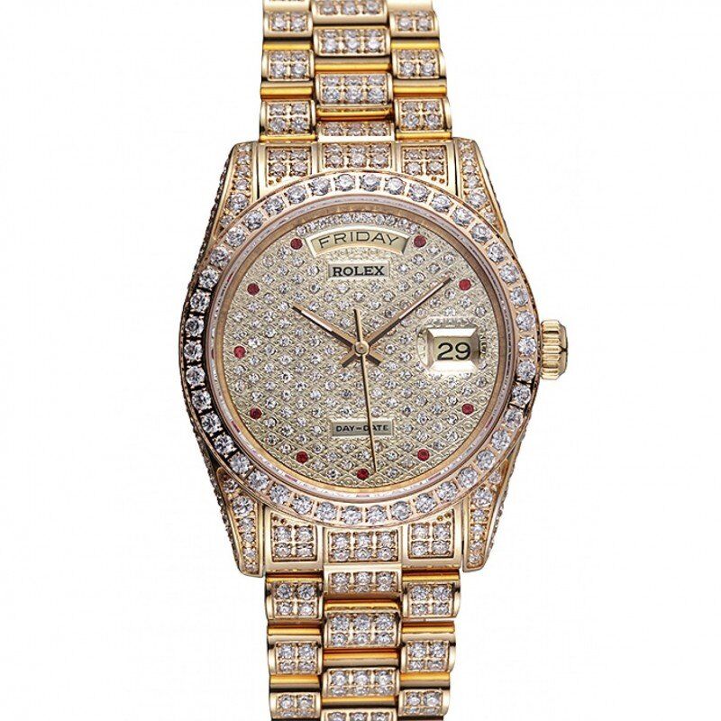 Swiss Rolex Day-Date Diamonds Yellow Gold-SRL185 621615