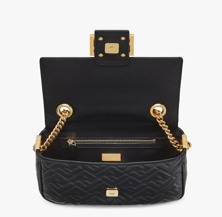 Fendi Baguette Chain Midi Black nappa leather bag