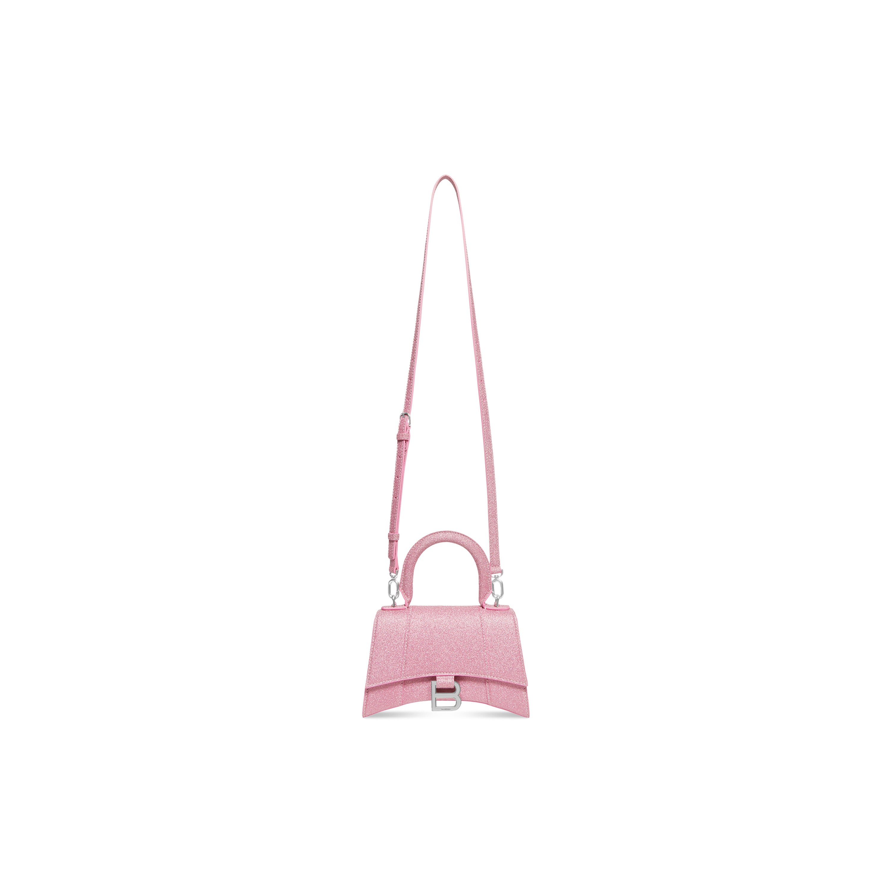WOMEN'S HOURGLASS XS HANDBAG IN SPARKLING FABRIC IN PINK