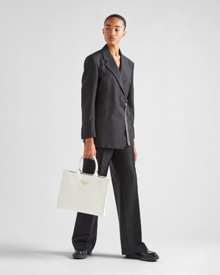 Prada Medium leather Symbole bag with topstitching - White