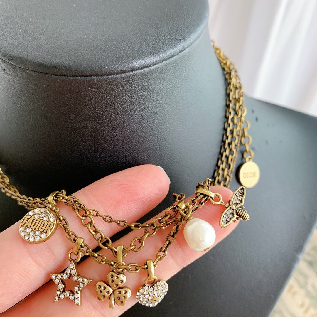 Crystal Clover Star and Heart Charm Ladies Necklace