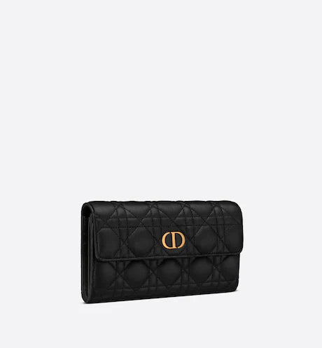 DIOR CARO WALLET Black Supple Cannage Calfskin
