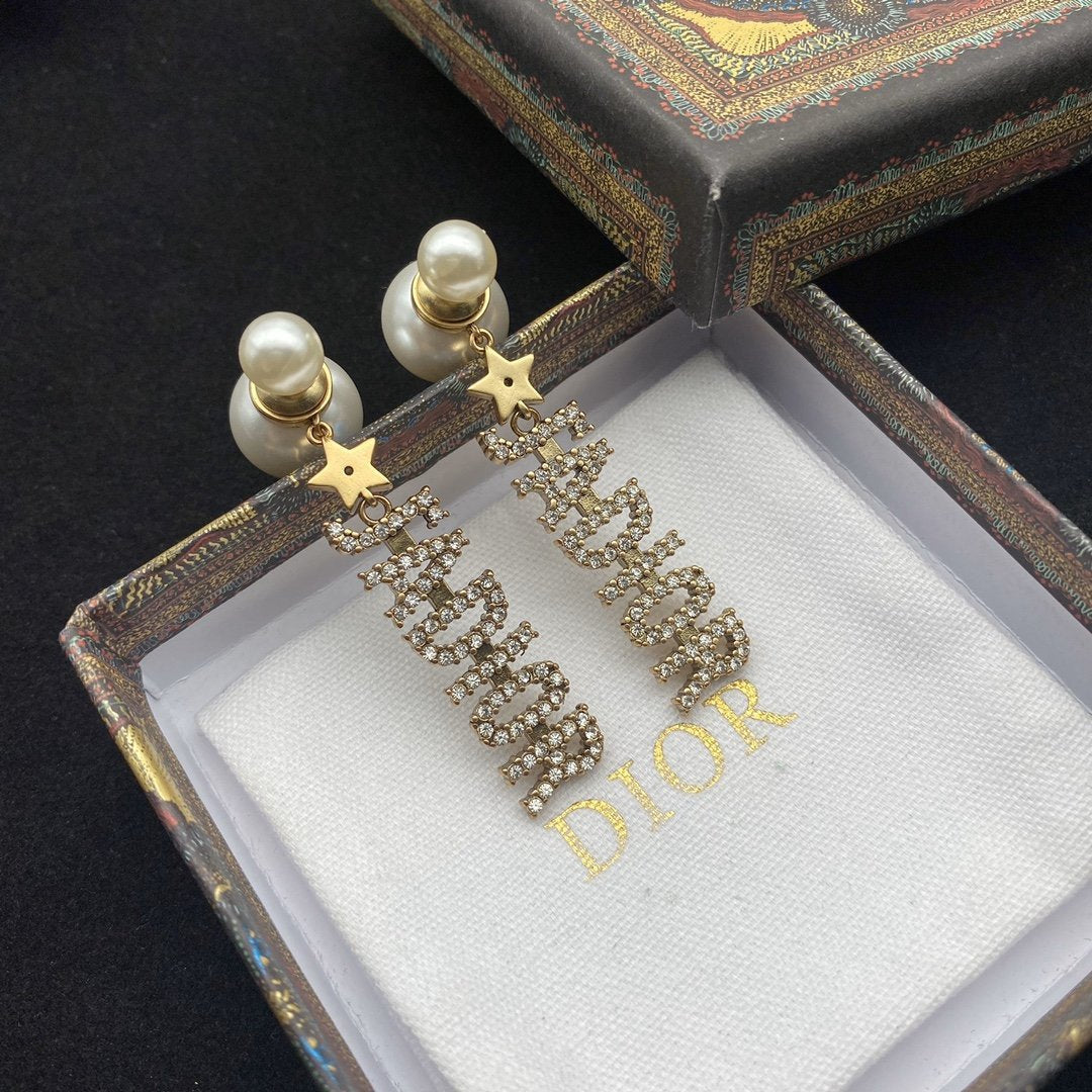 High-end Luxury Pearl Crystal Pendant Earrings
