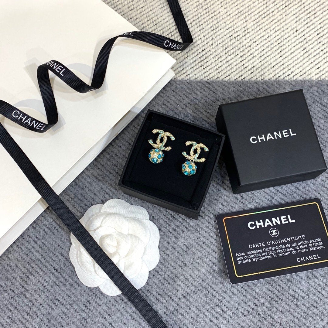 Elegant Blue Rhinestone Ball Pendant Earrings