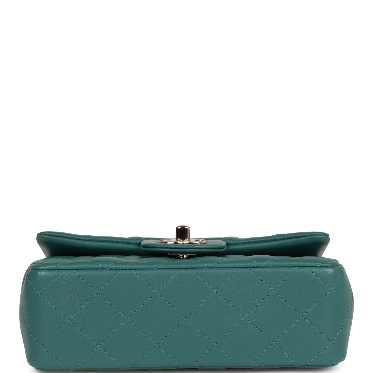 Mini Rectangular Flap Bag Green Lambskin Light Gold Hardware