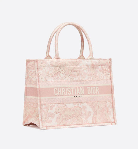 MEDIUM DIOR BOOK TOTE Pink Toile de Jouy Embroidery (36 x 27.5 x 16.5 cm)