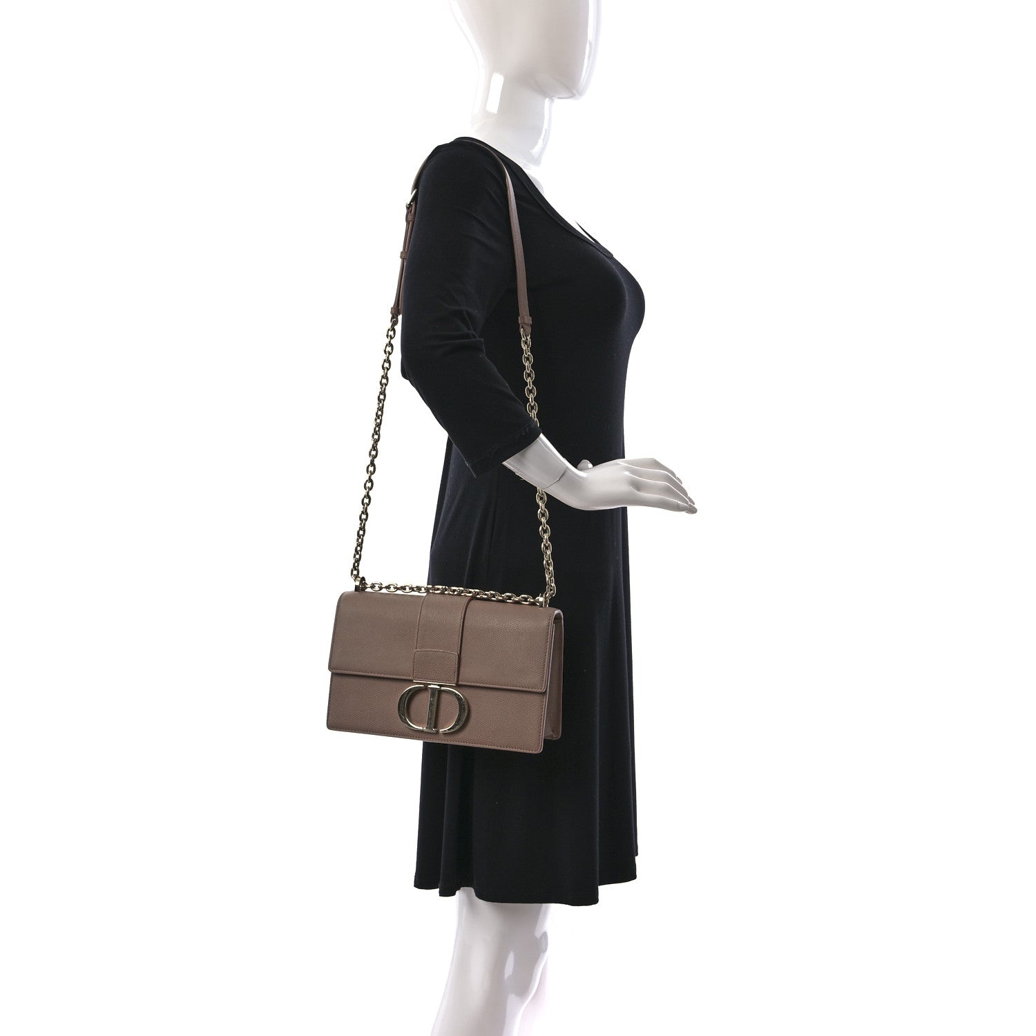 CHRISTIAN DIOR Grained Calfskin 30 Montaigne Chain Flap Bag Blush