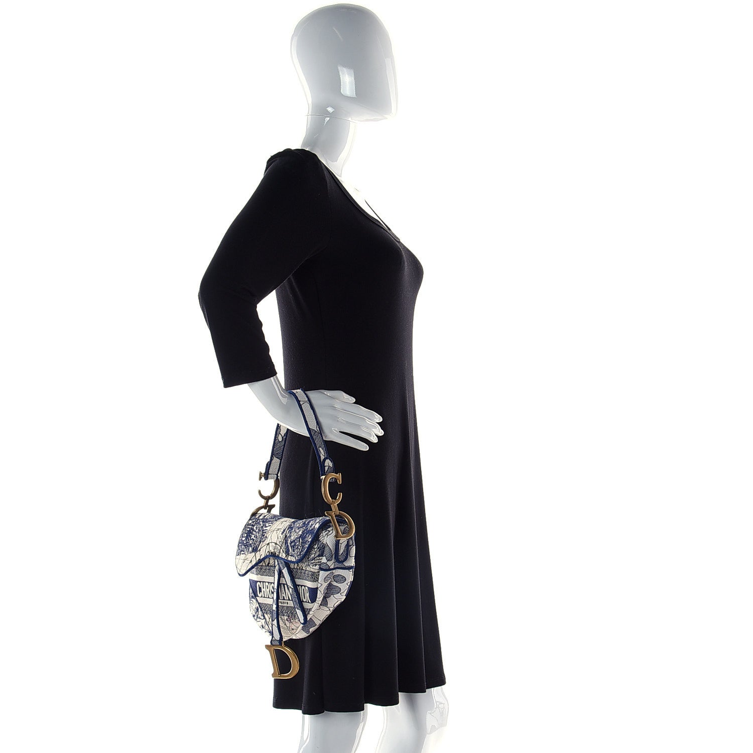 CHRISTIAN DIOR Canvas Embroidered Around the World Saddle Bag Blue