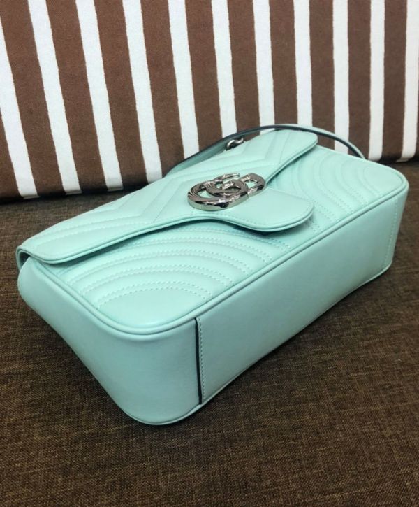 Gucci GG Marmont Small Tiffany Green Quilted Leather Silver GG Logo Buckle Female Flap Chain Shoulder Bag 2022 Price