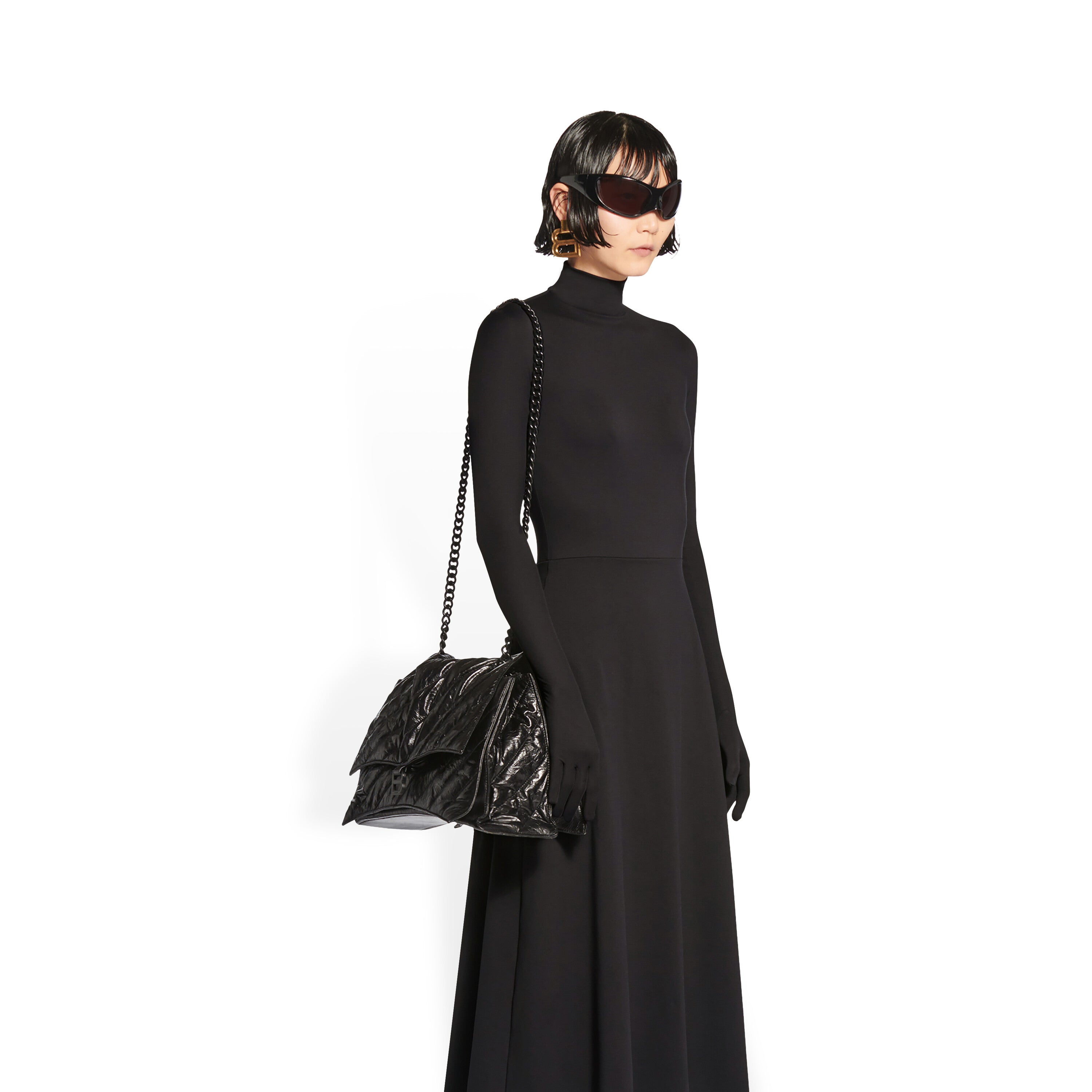 WOMEN'S CRUSH LARGE CHAIN BAG QUILTED IN BLACK