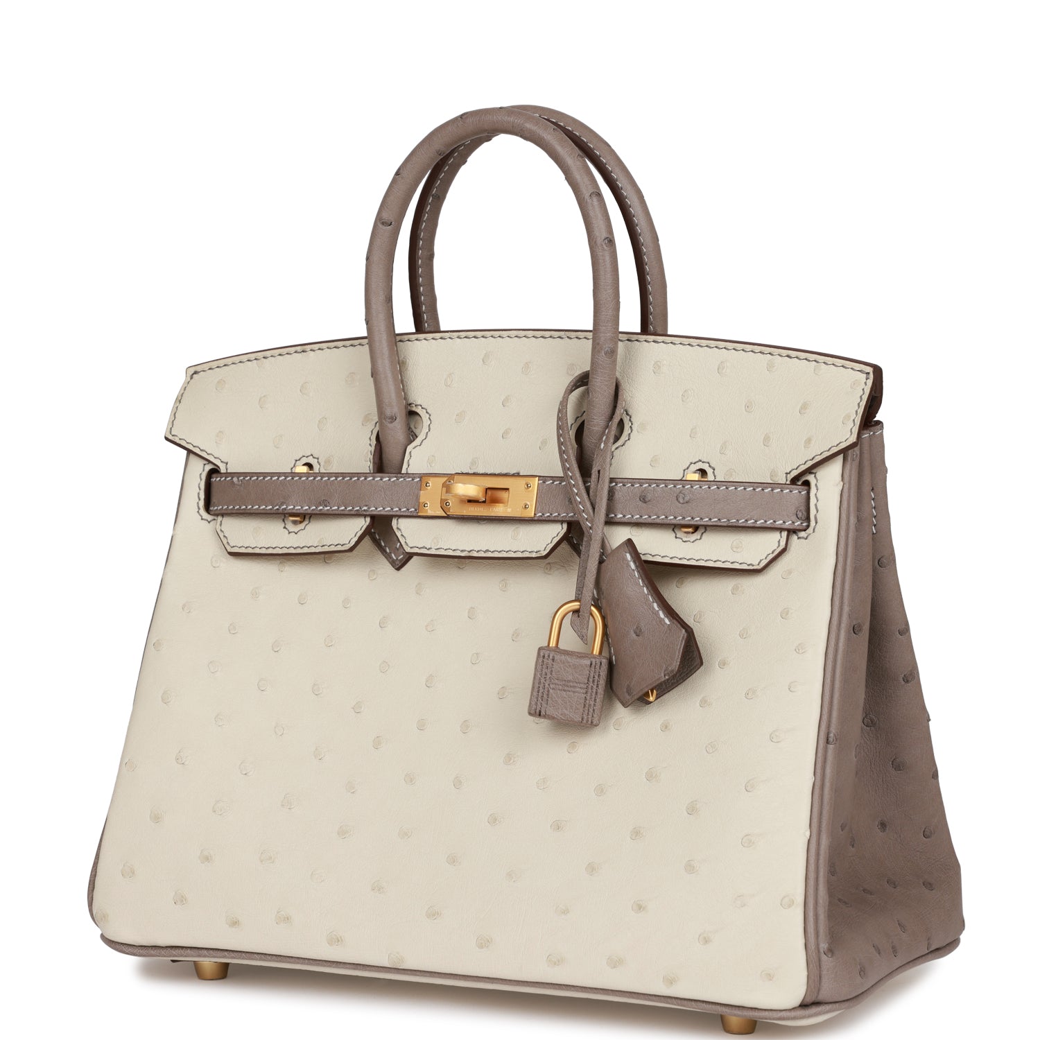 Hermès Special Order (HSS) Birkin 25 Beton and Gris Asphalte Ostrich Brushed Gold Hardware