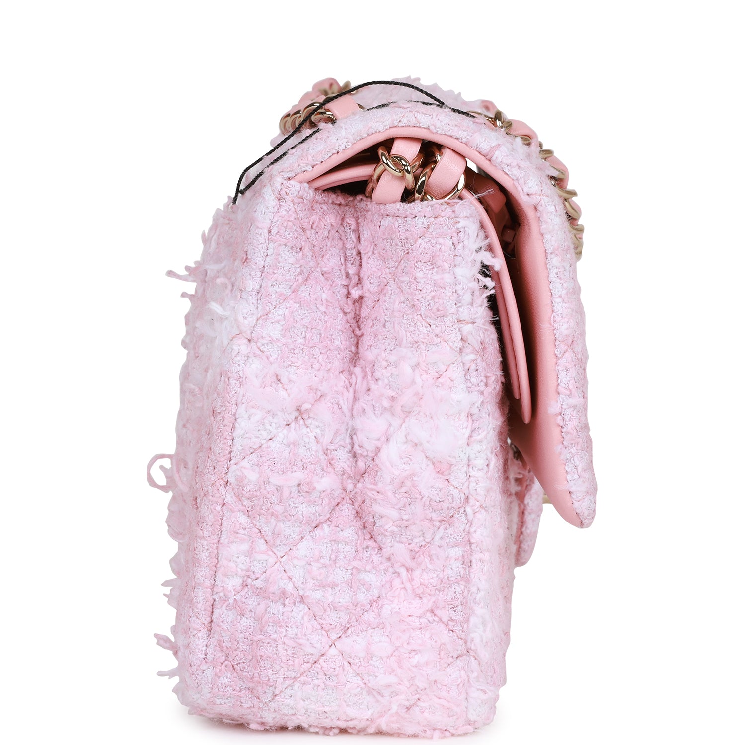 Medium Classic Double Flap Bag Rose Sakura Tweed Light Gold Hardware