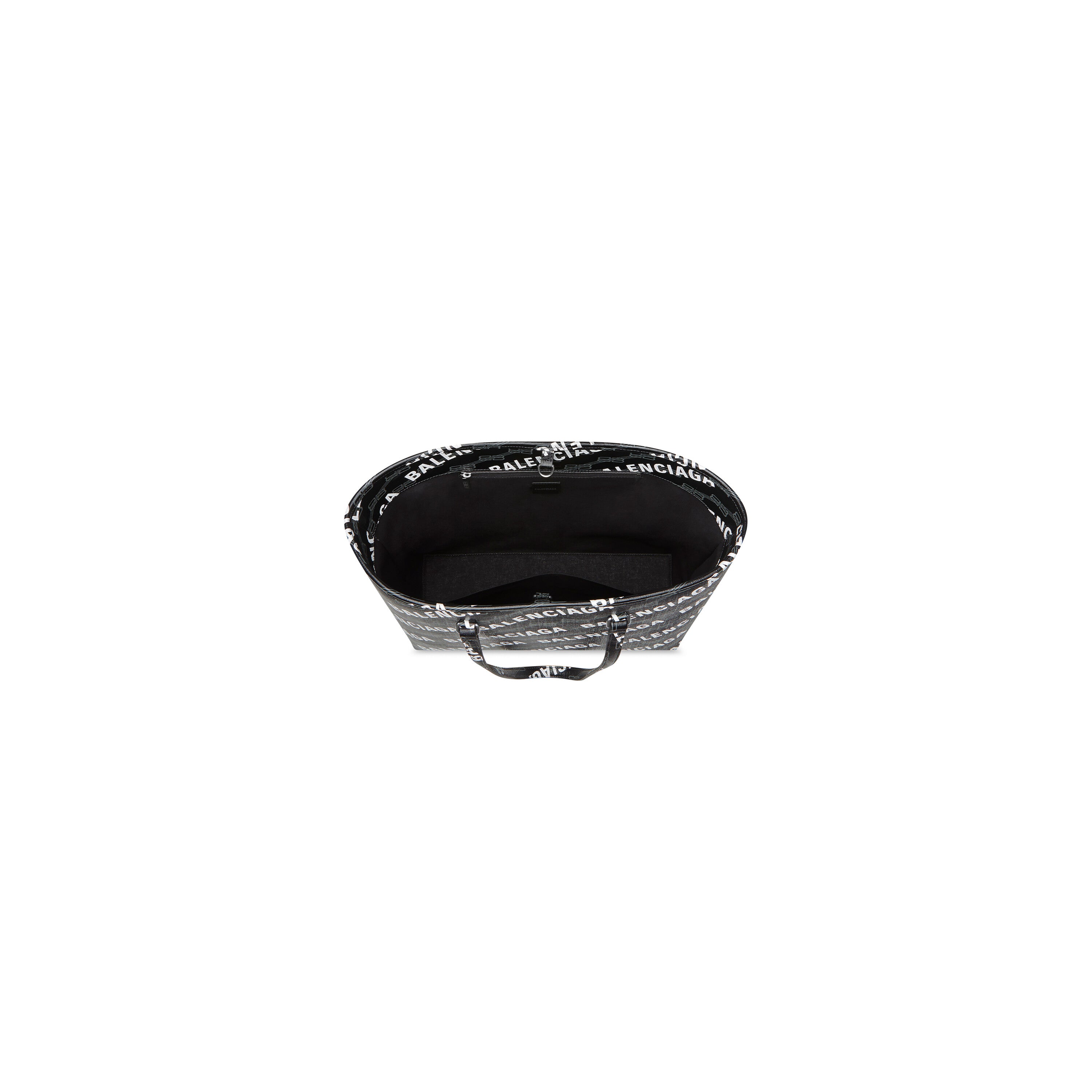 WOMEN'S SIGNATURE MEDIUM EAST-WEST SHOPPER BAG BB MONOGRAM COATED CANVAS AND ALLOVER LOGO IN BLACK