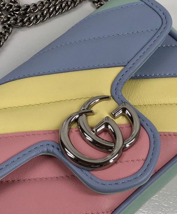 Gucci GG Marmont Super Mini Silver Logo Magnetic Buckle Chian Strap Female Latest Colorful Diagonal Quilted Leather Flap Crossbody Bag