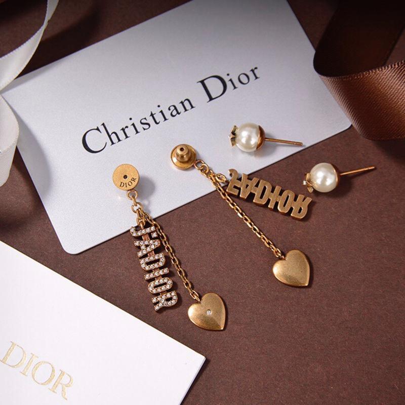 Vintage Rhinestone Letter Heart Pendant Earrings