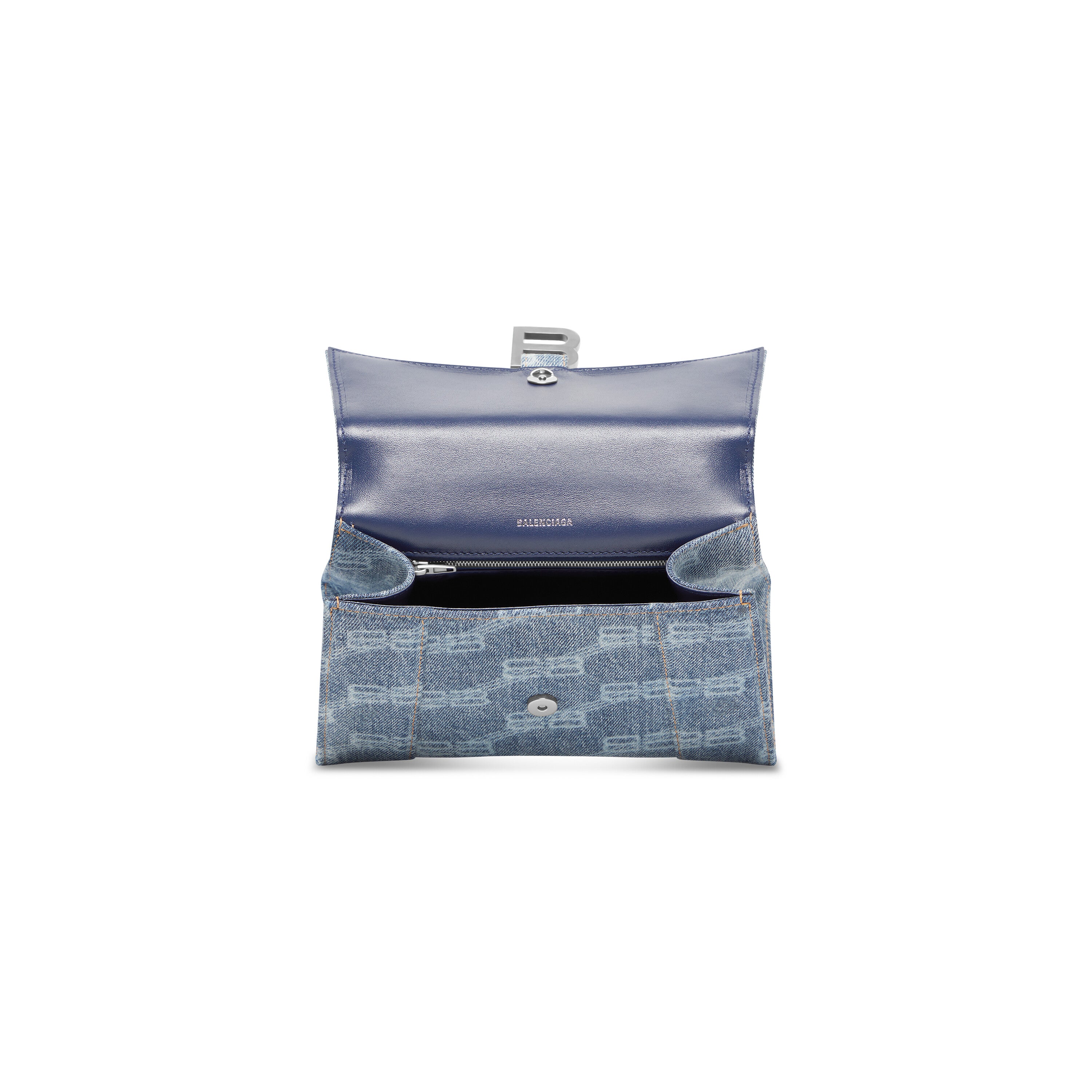 WOMEN'S HOURGLASS SMALL HANDBAG BB MONOGRAM BLEACHED DENIM IN BLUE