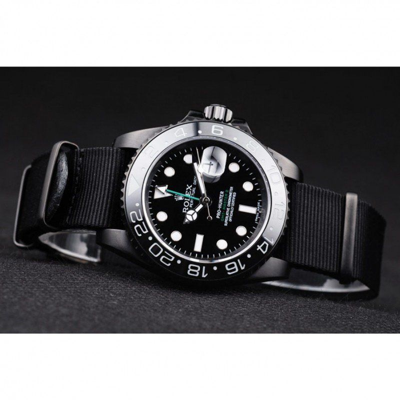 Swiss Rolex GMT Master II Pro-Hunter Black Fabric Strap Black Dial