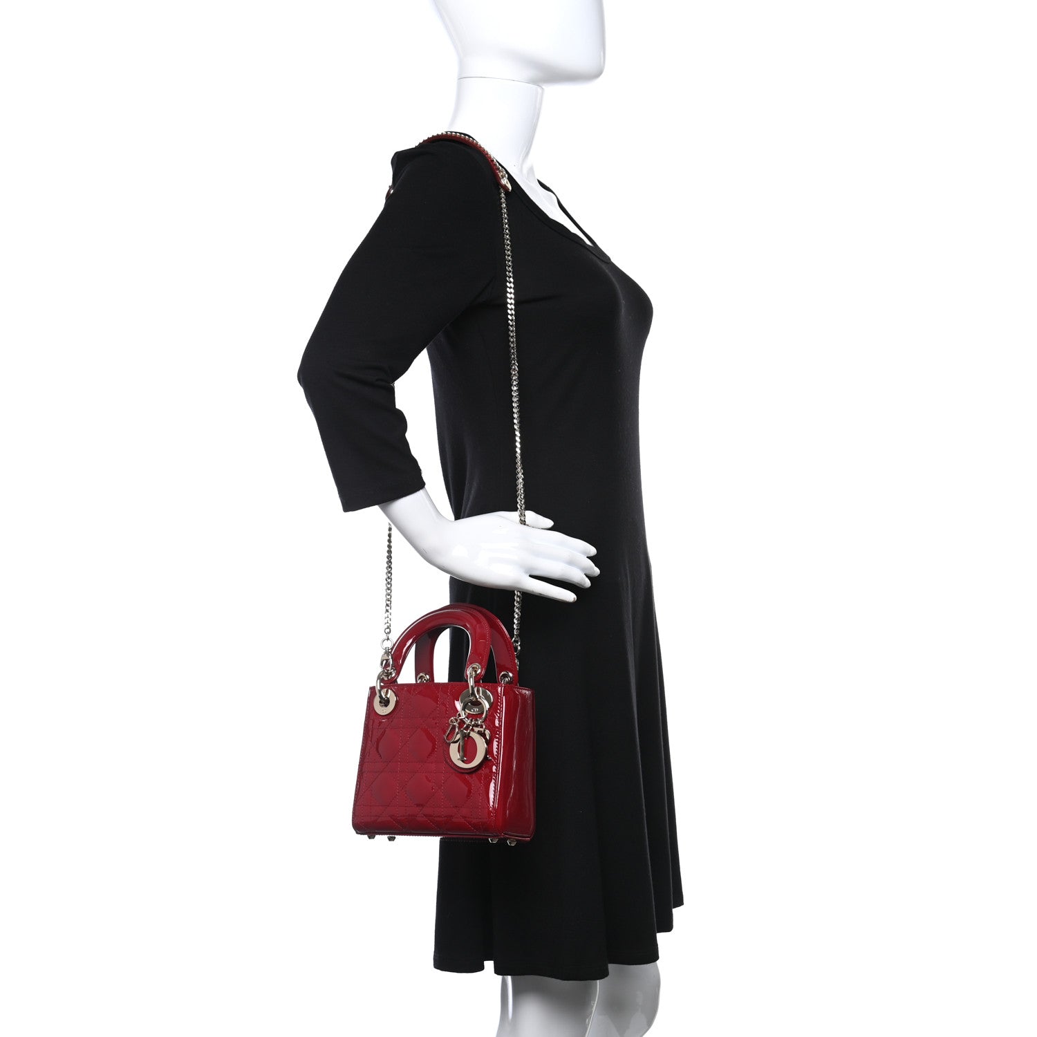 CHRISTIAN DIOR Patent Cannage Mini Lady Dior Red